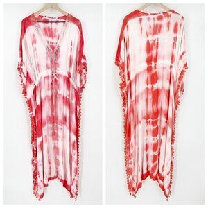 Michael Stars Farrah Maxi Caftan White Pink Tie Dye REVOLVE One Size Beach Pool